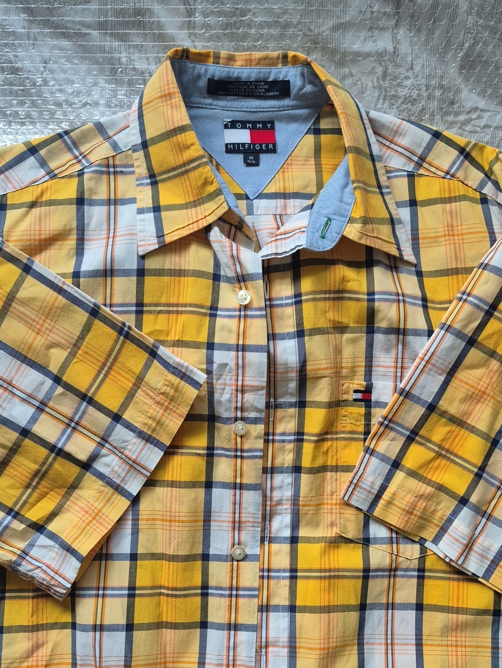 Vintage Tommy Hilfiger Yellow Plaid Button-Up Shirt - Excellent Condition